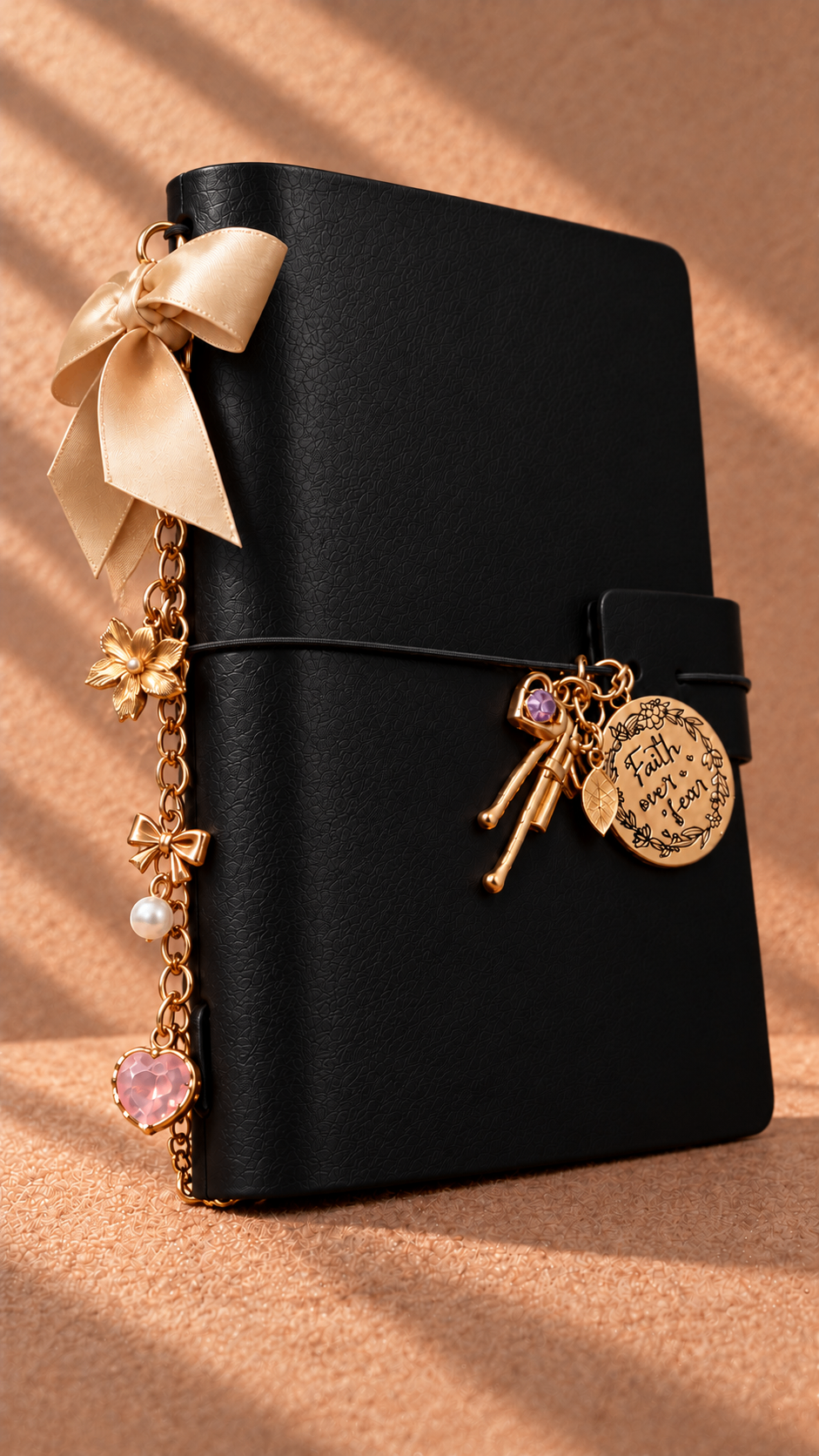 Color preview: Black passport journal with gold spine chain
