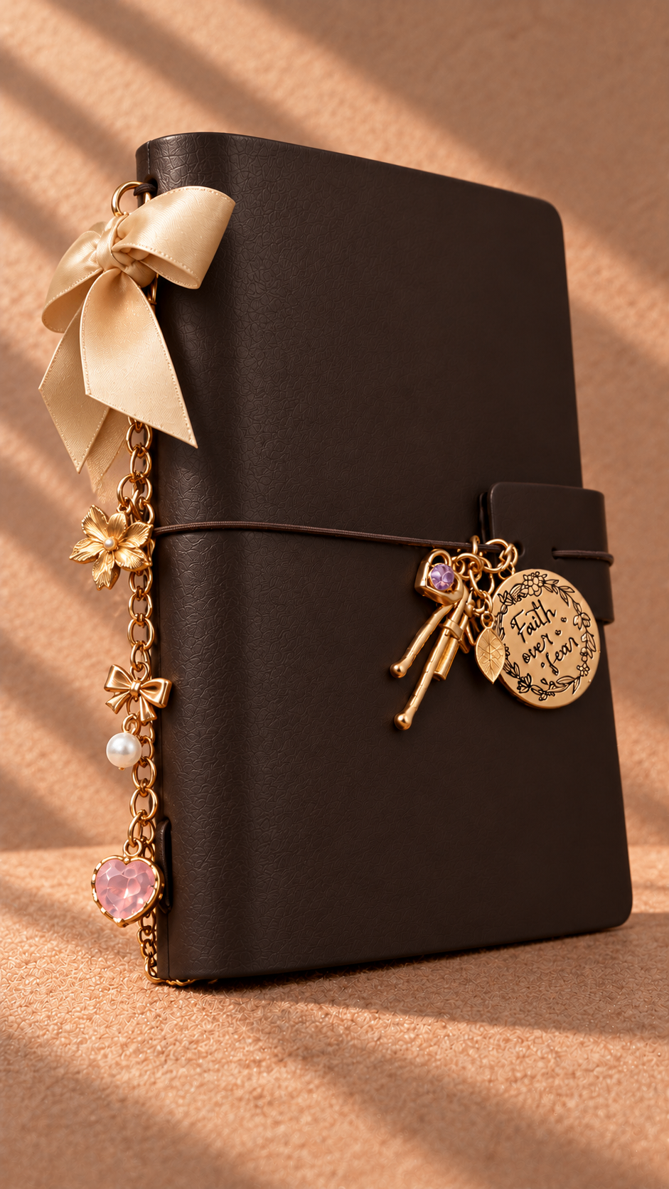 Color preview: Espresso Brown passport journal with gold spine chain
