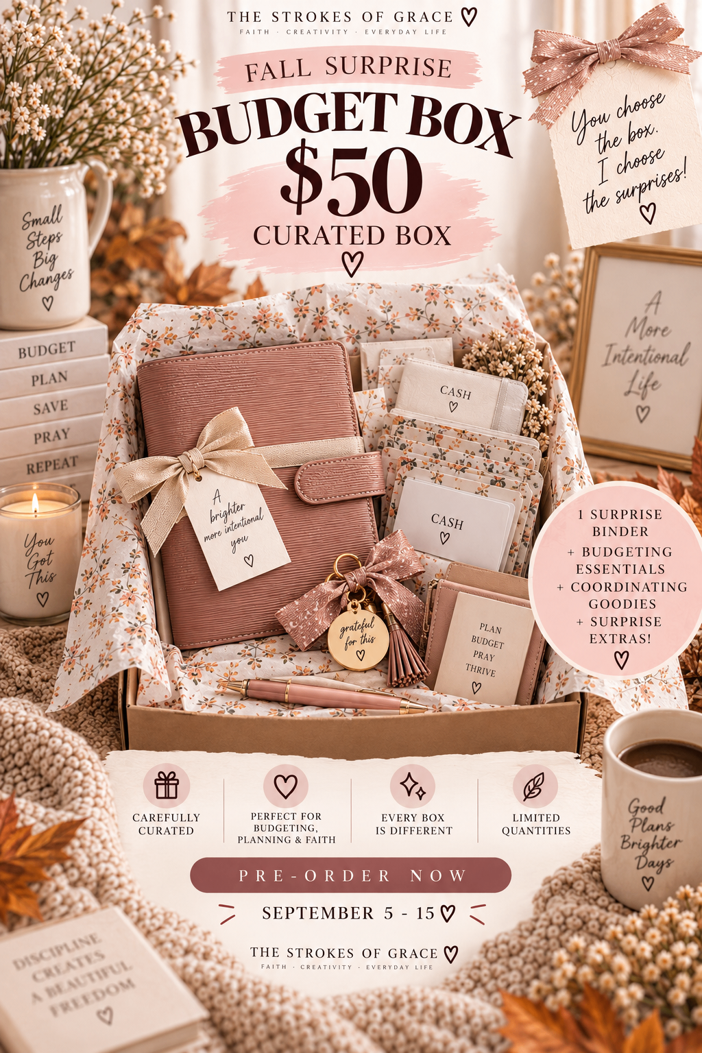 Fall Surprise Budget Box — $50 curated box with binder, cash envelopes and ribbon