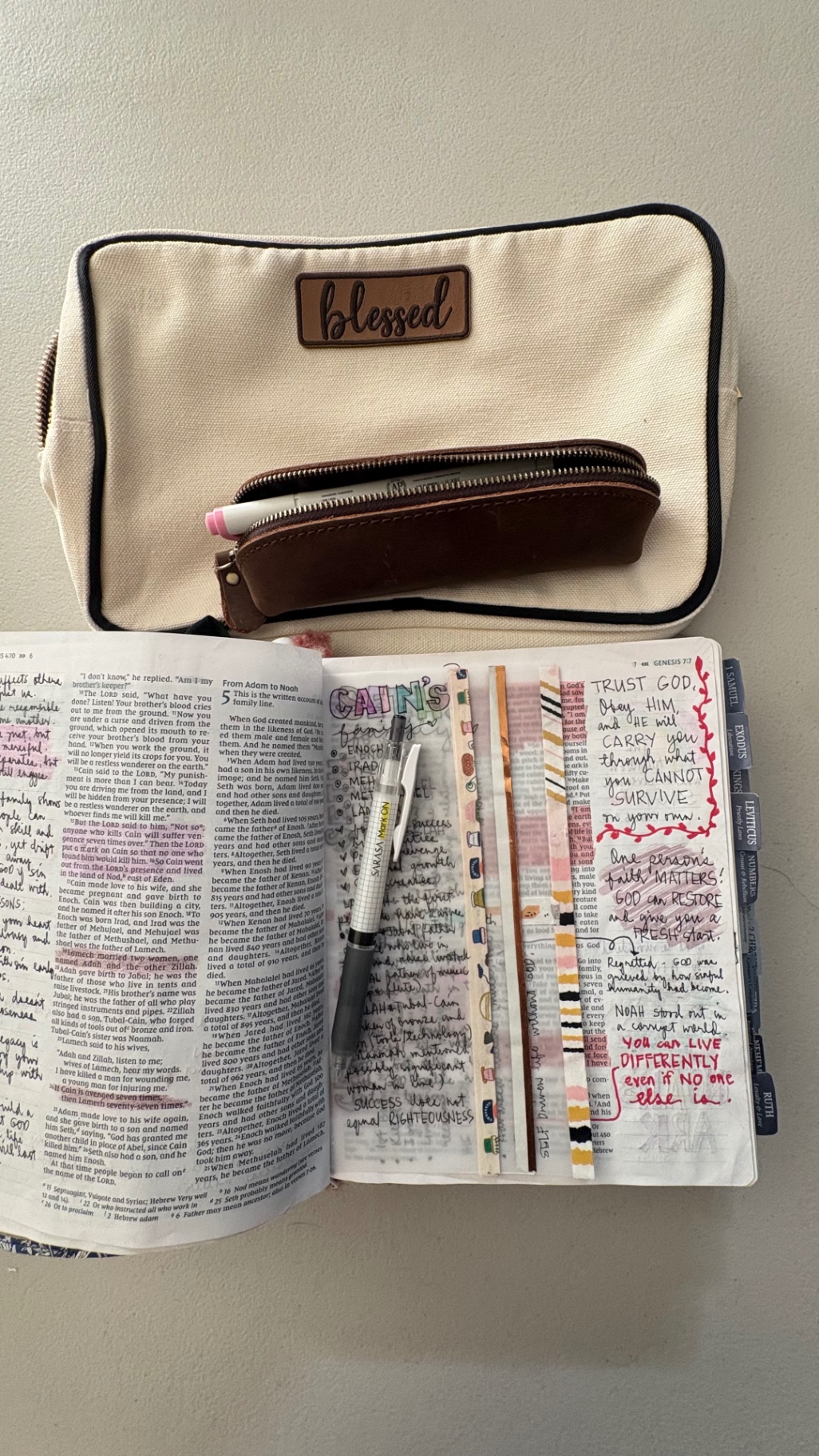 Large Blessed Bible Bag with journaling Bible and pen case