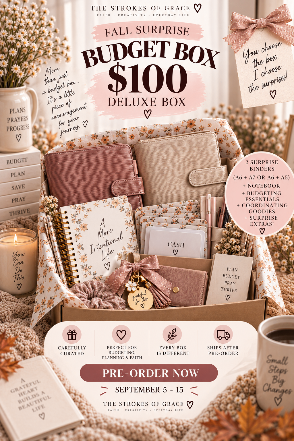 Fall Surprise Budget Box — $100 deluxe box with two binders and notebook