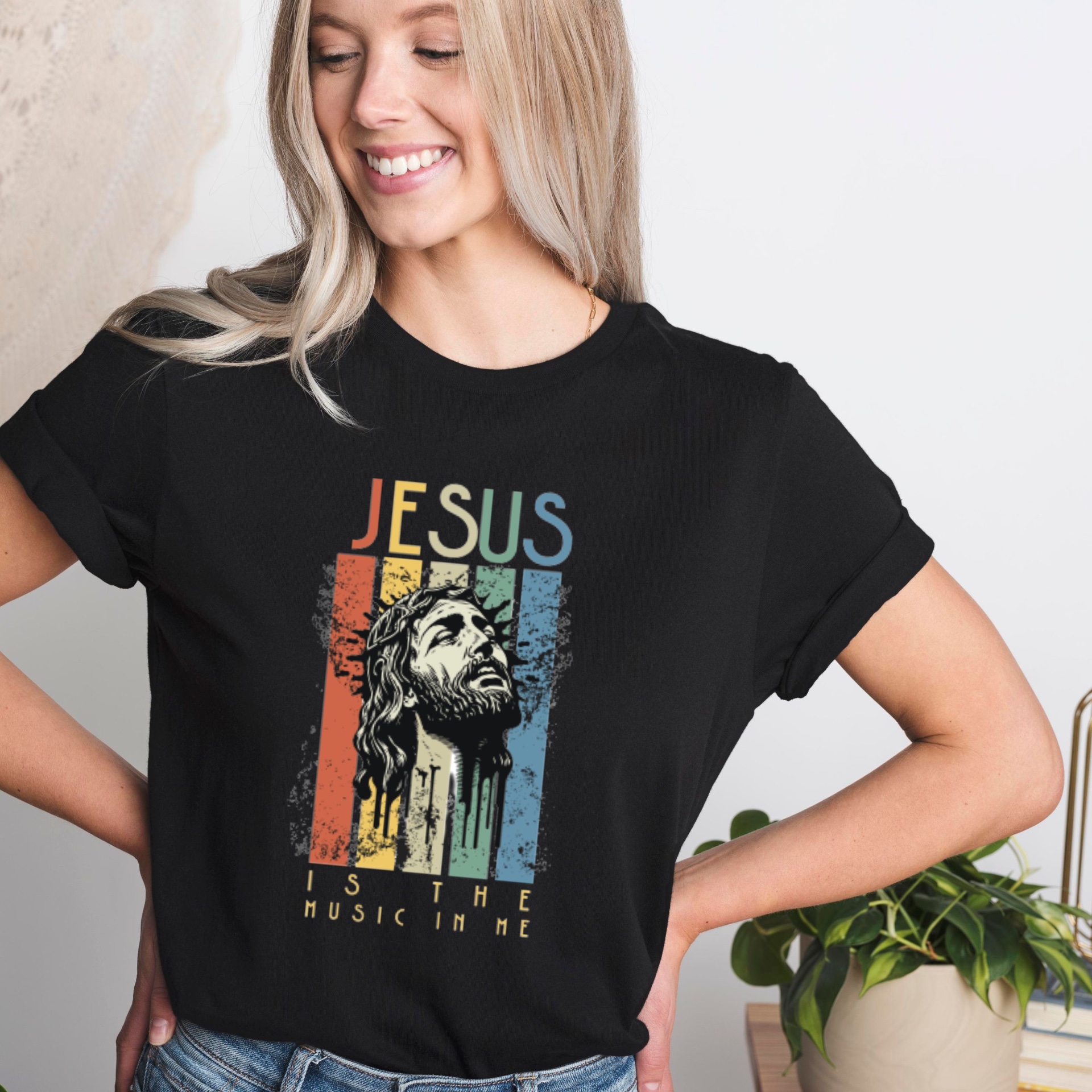 Woman in black Jesus Is The Music In Me tee
