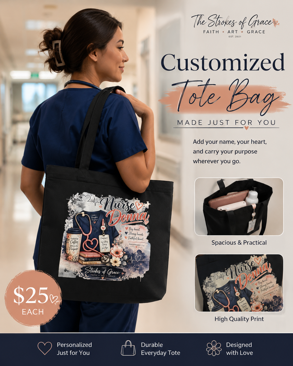Personalized Custom tote bags / Thestrokesofgrace