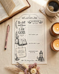 Be Still Psalm 46:10 devotional page flatlay with Bible and coffee