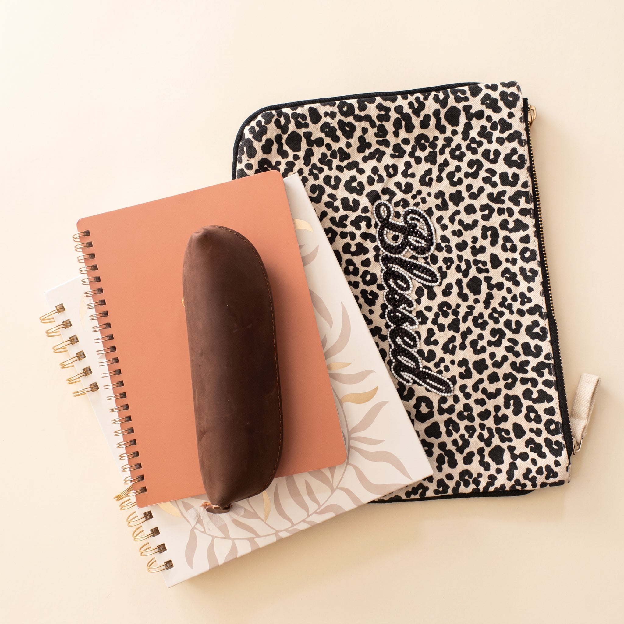 Blessed leopard pouch with journals