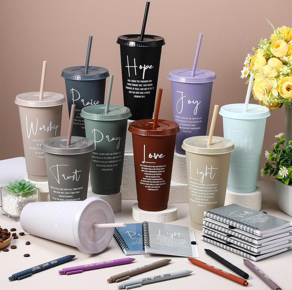 Scripture tumblers with matching journals and pens